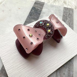 Large Pink/Purple Bow Barrette with Crystals